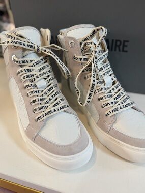 NWB Zadig & Voltaire Women's White High Flash Paneled Leather Sneakers ~ Size 38
